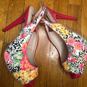 Guess Floral Peep-Toe Slingback Heels